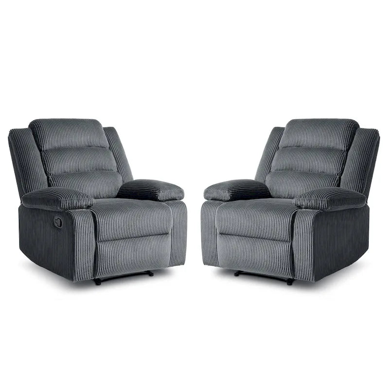 Ensemble de 2 fauteuils inclinables manuels modernes en velours côtelé, fauteuil d'appoint surdimensionné avec accoudoirs larges
