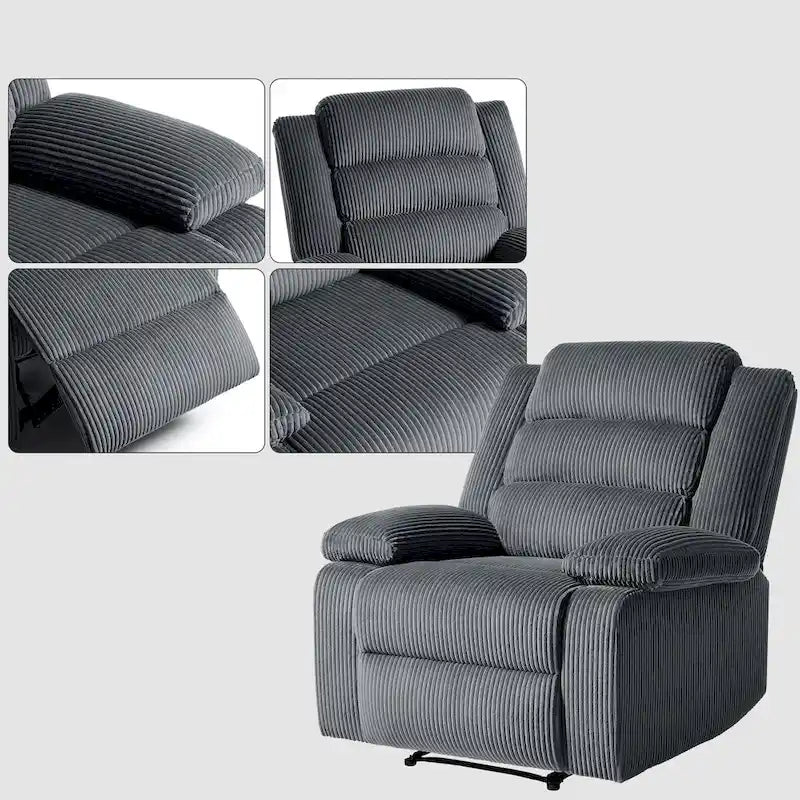 Ensemble de 2 fauteuils inclinables manuels modernes en velours côtelé, fauteuil d'appoint surdimensionné avec accoudoirs larges
