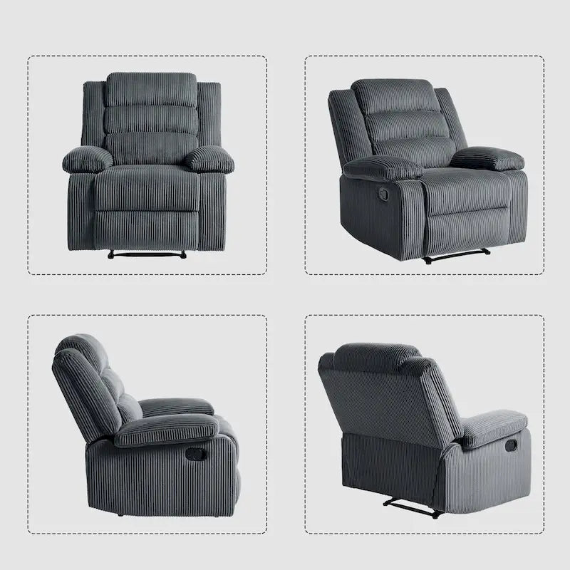 Ensemble de 2 fauteuils inclinables manuels modernes en velours côtelé, fauteuil d'appoint surdimensionné avec accoudoirs larges