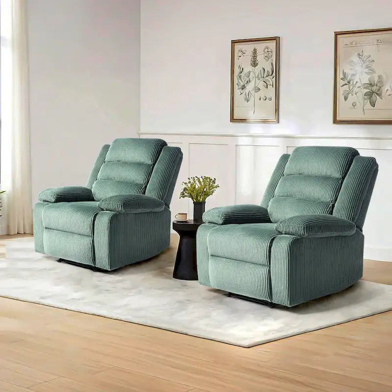 Ensemble de 2 fauteuils inclinables manuels modernes en velours côtelé, fauteuil d'appoint surdimensionné avec accoudoirs larges