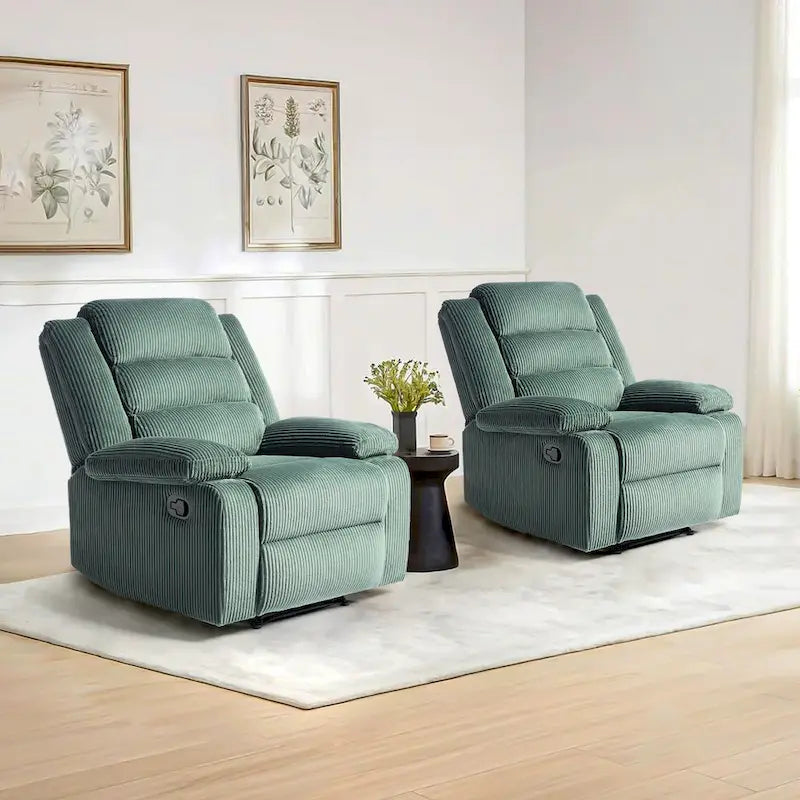 Ensemble de 2 fauteuils inclinables manuels modernes en velours côtelé, fauteuil d'appoint surdimensionné avec accoudoirs larges