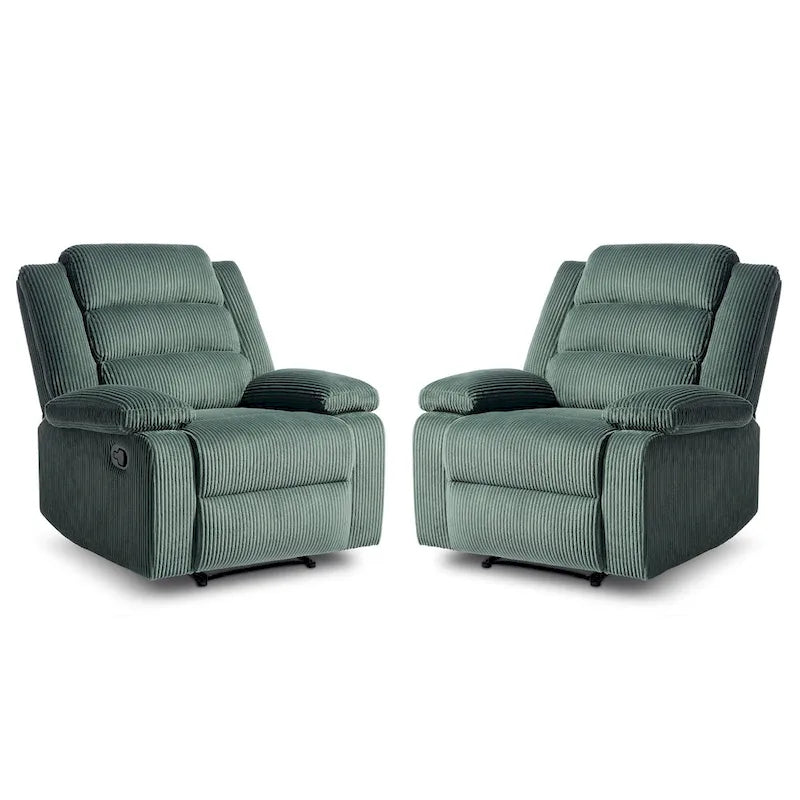 Ensemble de 2 fauteuils inclinables manuels modernes en velours côtelé, fauteuil d'appoint surdimensionné avec accoudoirs larges