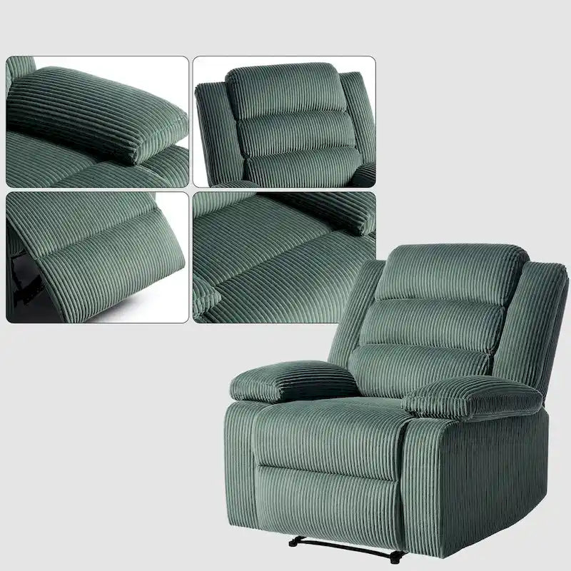 Ensemble de 2 fauteuils inclinables manuels modernes en velours côtelé, fauteuil d'appoint surdimensionné avec accoudoirs larges