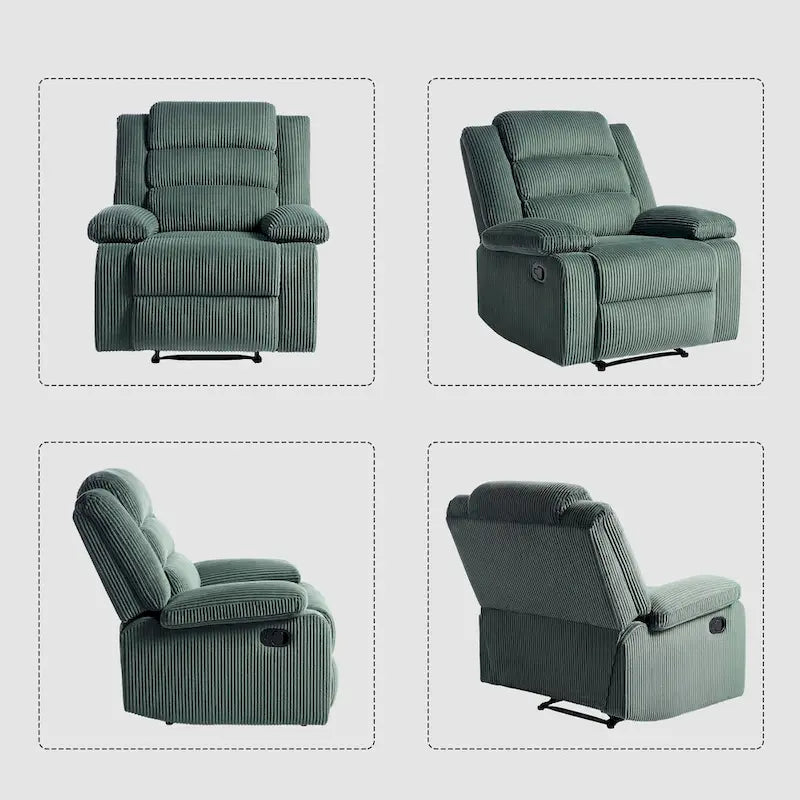 Ensemble de 2 fauteuils inclinables manuels modernes en velours côtelé, fauteuil d'appoint surdimensionné avec accoudoirs larges