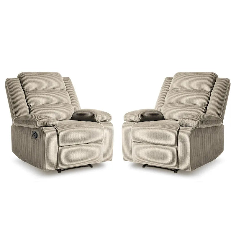 Ensemble de 2 fauteuils inclinables manuels modernes en velours côtelé, fauteuil d'appoint surdimensionné avec accoudoirs larges