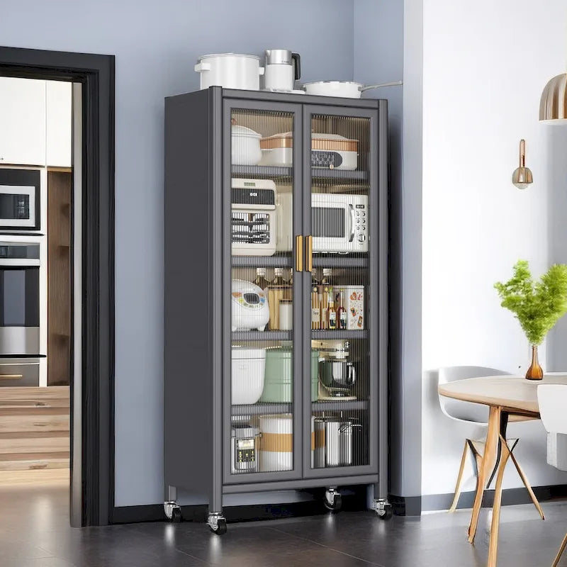 Étagère de cuisine à porte ouverte, meuble de rangement pour micro-ondes à plusieurs niveaux, du sol au plafond (tabouret non inclus).