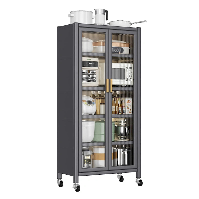 Étagère de cuisine à porte ouverte, meuble de rangement pour micro-ondes à plusieurs niveaux, du sol au plafond (tabouret non inclus).