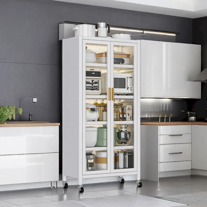 Étagère de cuisine à porte ouverte, meuble de rangement pour micro-ondes à plusieurs niveaux, du sol au plafond (tabouret non inclus).