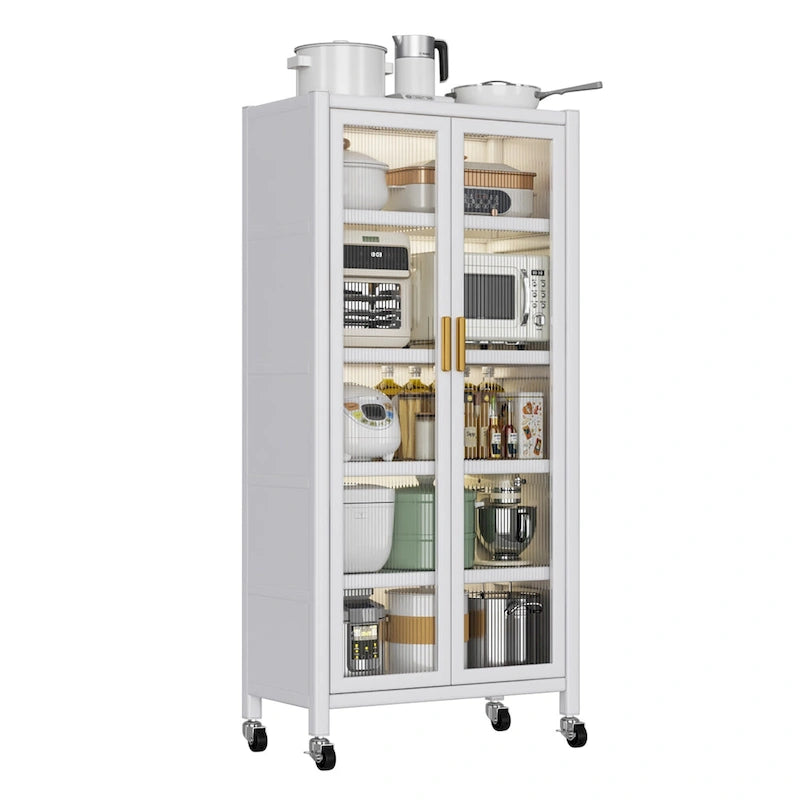 Étagère de cuisine à porte ouverte, meuble de rangement pour micro-ondes à plusieurs niveaux, du sol au plafond (tabouret non inclus).