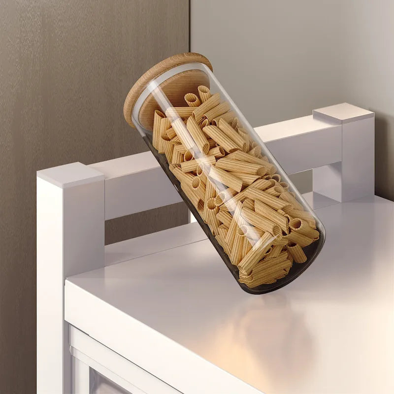 Étagère de cuisine à porte ouverte, meuble de rangement pour micro-ondes à plusieurs niveaux, du sol au plafond (tabouret non inclus).