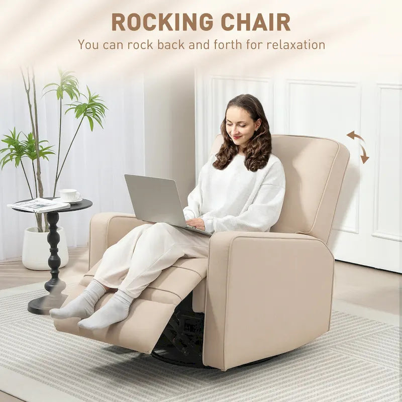 Fauteuil inclinable manuel HOMCOM pour adultes, fauteuil à bascule pivotant réglable, fauteuil berçant en tissu respirant, beige