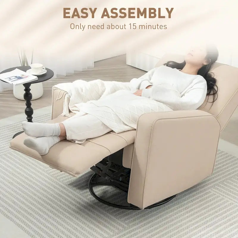 Fauteuil inclinable manuel HOMCOM pour adultes, fauteuil à bascule pivotant réglable, fauteuil berçant en tissu respirant, beige