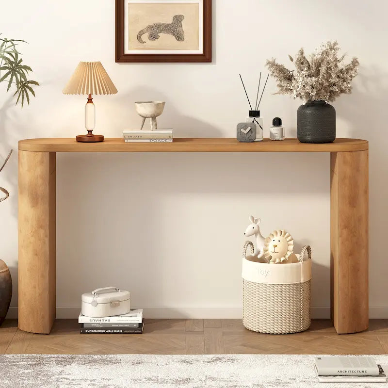 Table de véranda multifonctionnelle de style moderne et épuré, avec pieds semi-cylindriques.