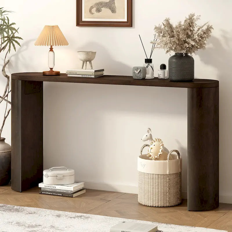 Table de véranda multifonctionnelle de style moderne et épuré, avec pieds semi-cylindriques.
