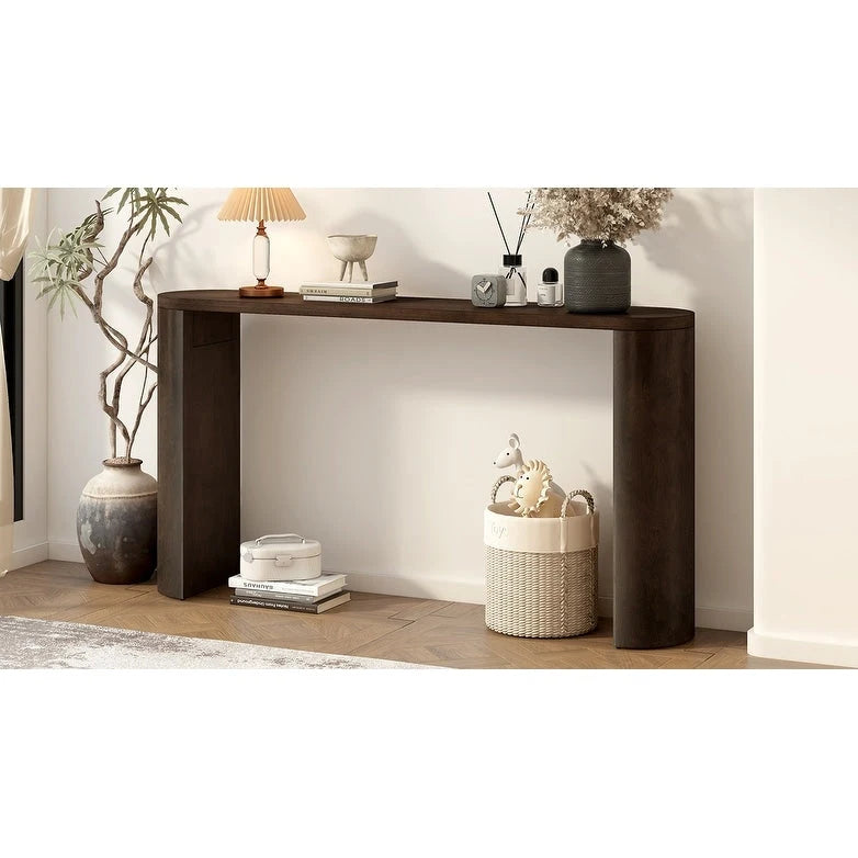 Table de véranda multifonctionnelle de style moderne et épuré, avec pieds semi-cylindriques.