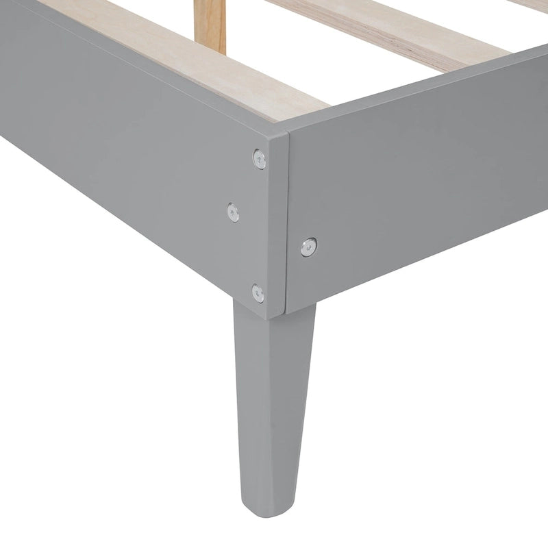 Cadre de lit plateforme en bois massif de taille Queen avec tables de chevet intégrées et lampes de tête de lit