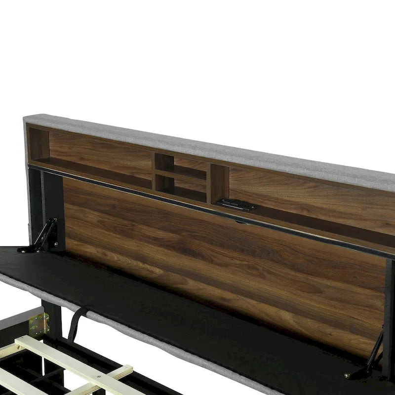 Lit plateforme rembourré avec tête de lit de rangement, lit gigogne simple XL et 2 tiroirs