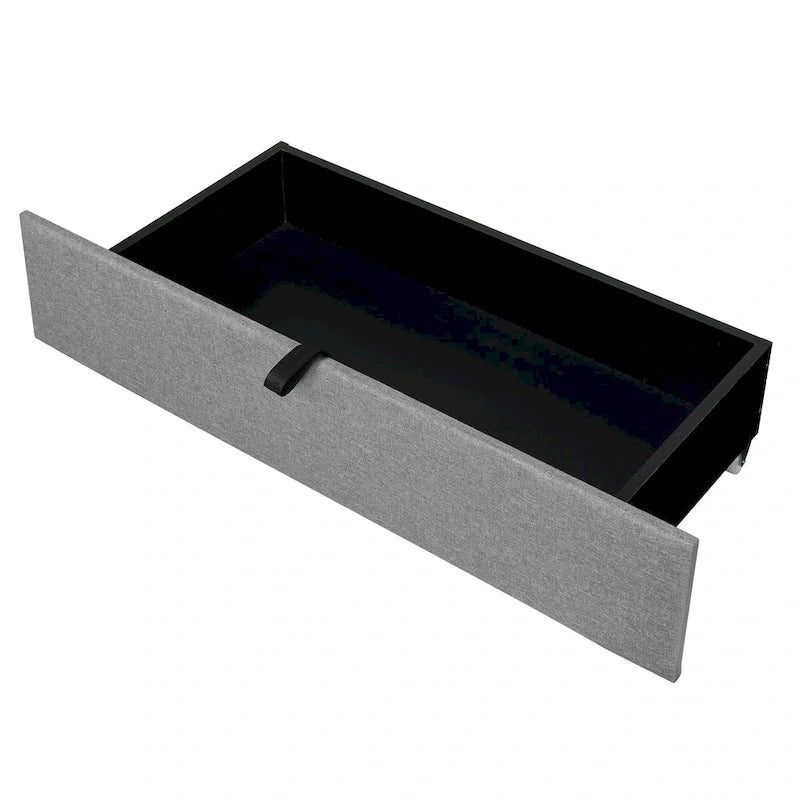 Lit plateforme rembourré avec tête de lit de rangement, lit gigogne simple XL et 2 tiroirs