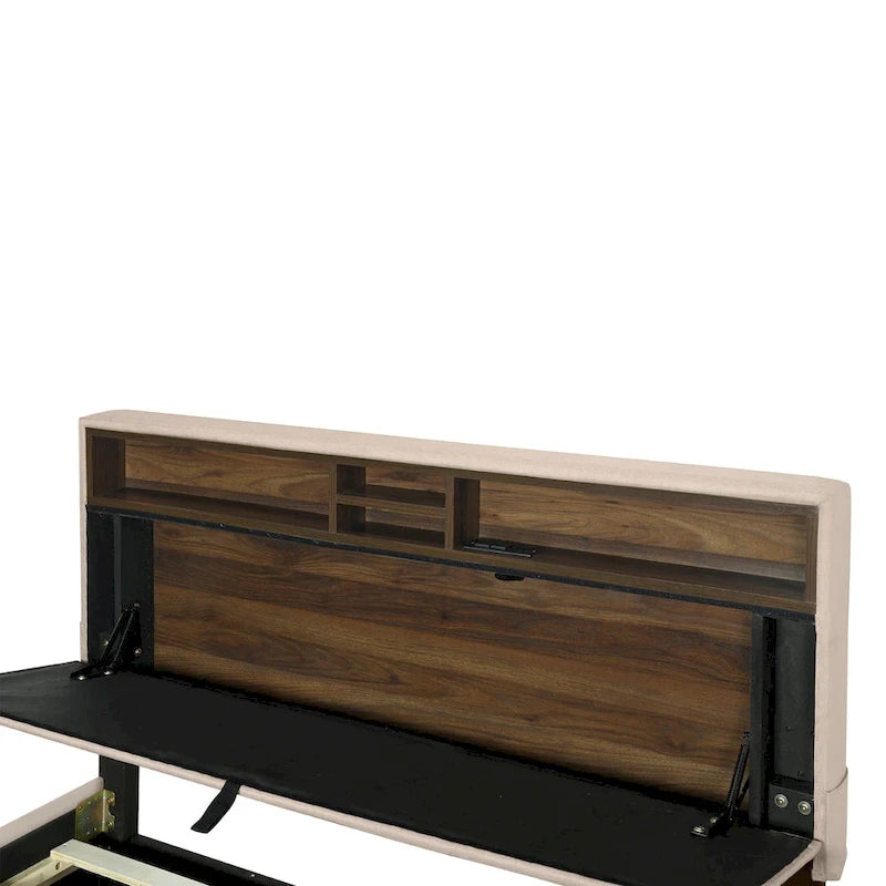 Lit plateforme rembourré avec tête de lit de rangement, lit gigogne simple XL et 2 tiroirs