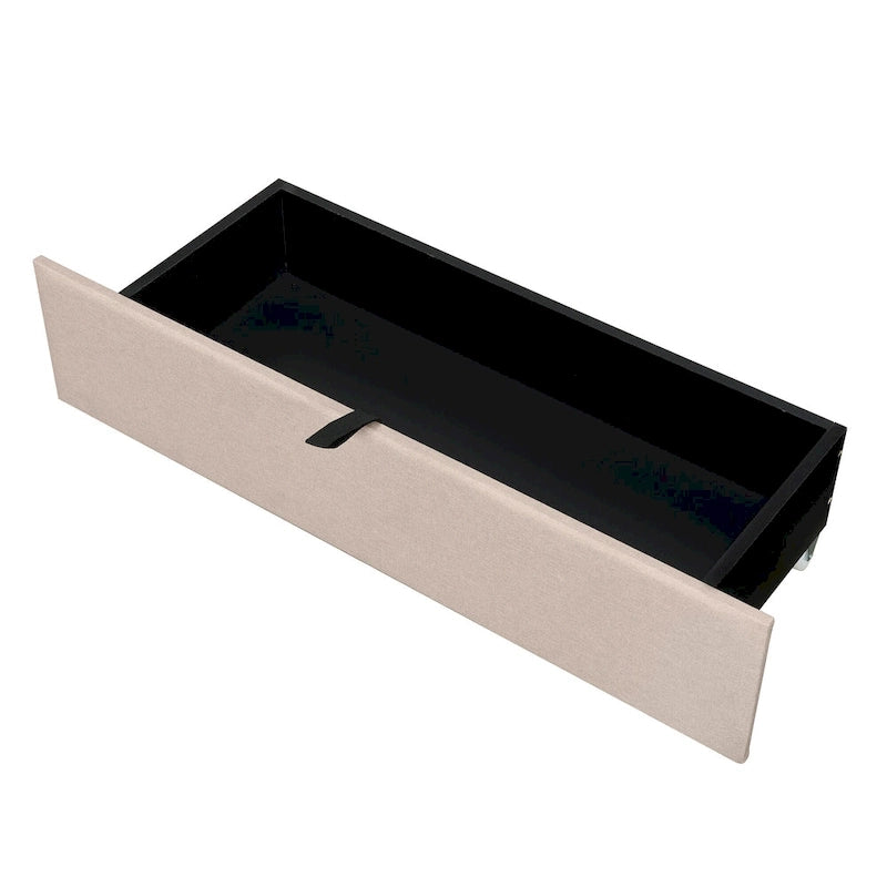 Lit plateforme rembourré avec tête de lit de rangement, lit gigogne simple XL et 2 tiroirs