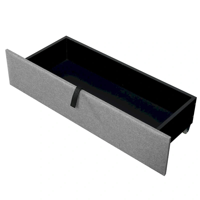 Lit plateforme rembourré avec tête de lit de rangement, lit gigogne simple XL et 2 tiroirs