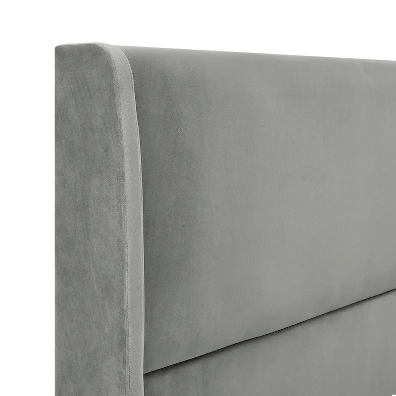 Lit plateforme gris King Size de style moderne avec tête de lit en velours à oreilles pour chambre à coucher