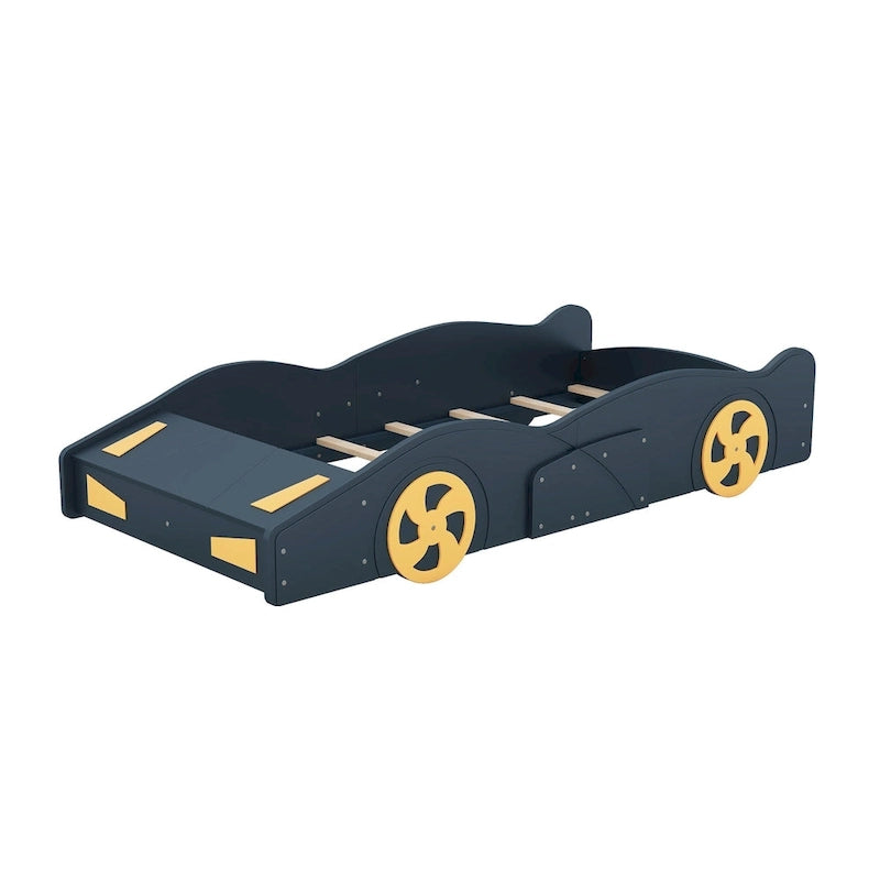 Lit de course en pin avec roues et rangement