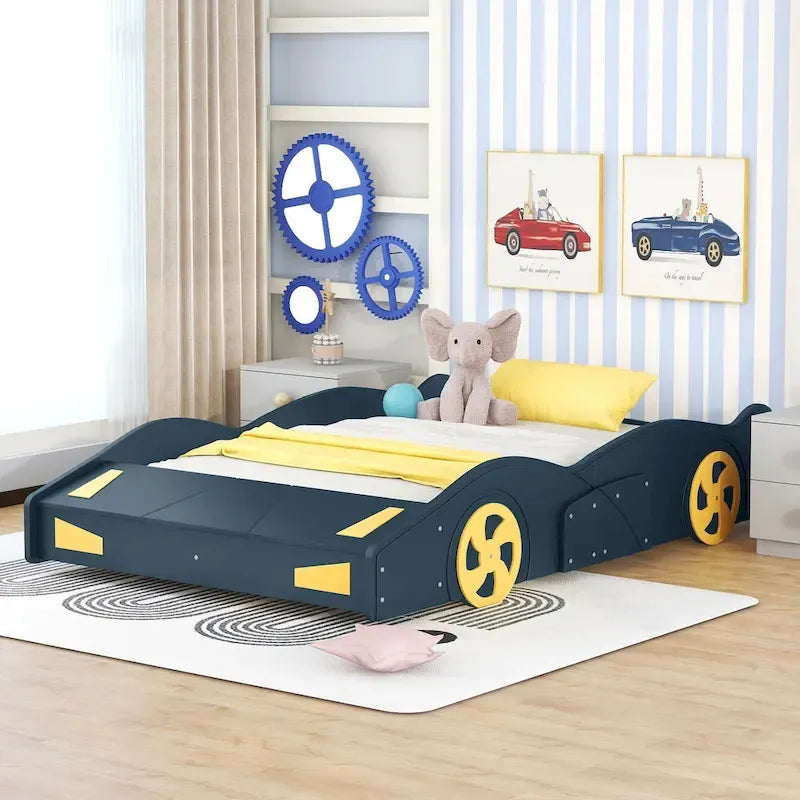 Lit de course en pin avec roues et rangement