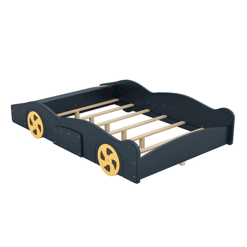 Lit de course en pin avec roues et rangement