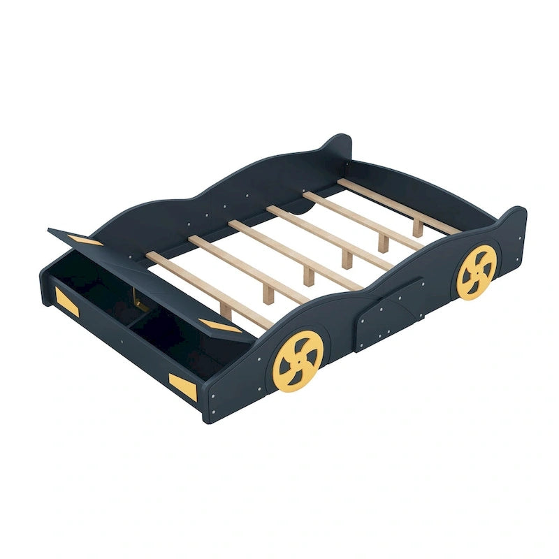 Lit de course en pin avec roues et rangement
