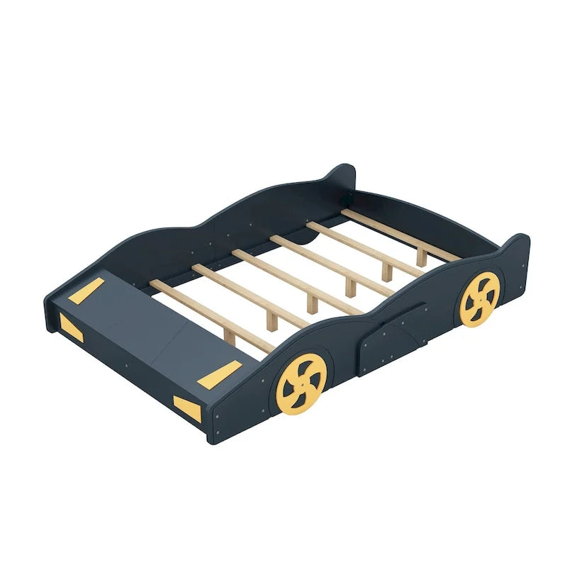 Lit de course en pin avec roues et rangement