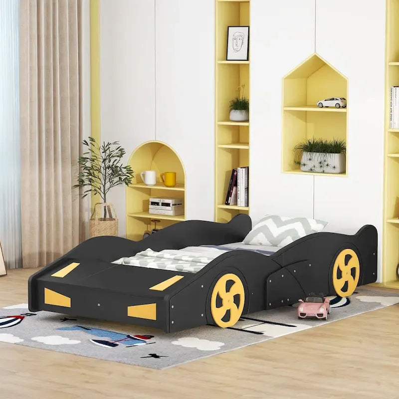 Lit de course en pin avec roues et rangement