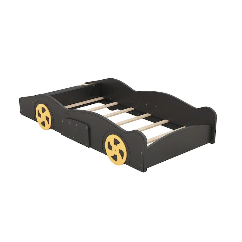 Lit de course en pin avec roues et rangement
