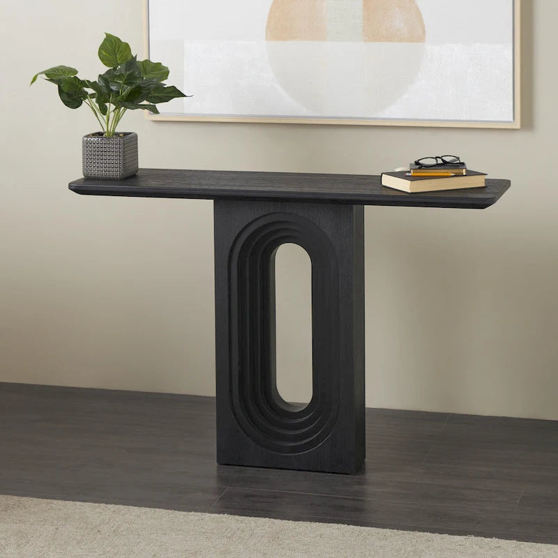 Console en bois avec pied ovale sculpté - Noir - Roche River Decor