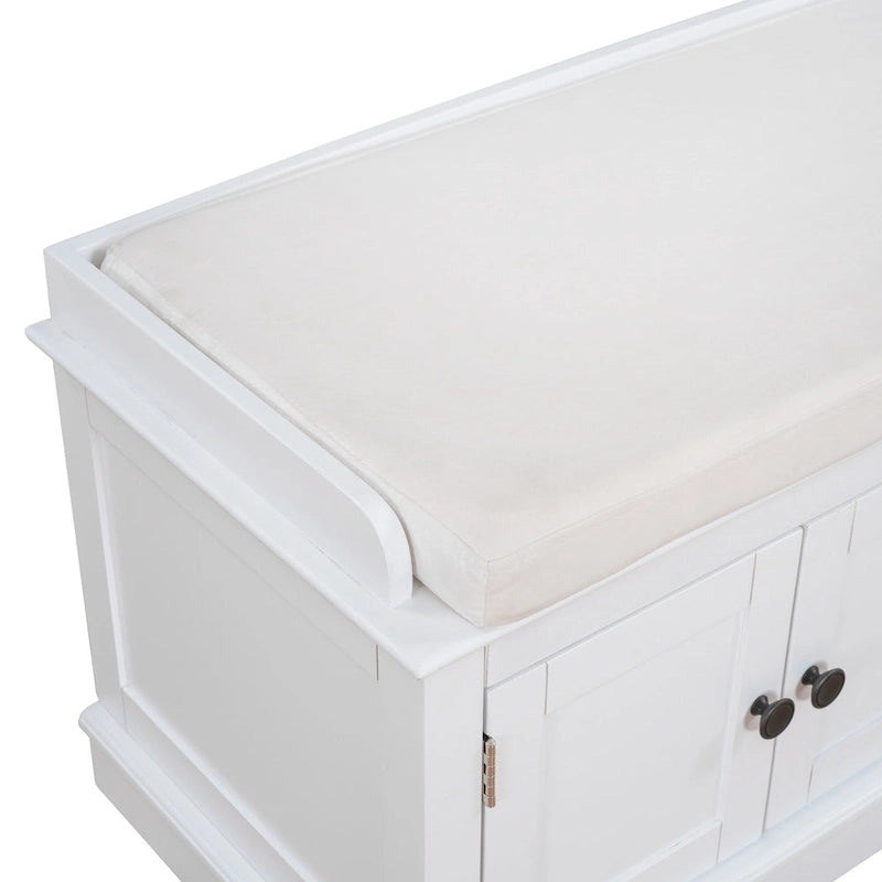 Banc de rangement à 4 portes et étagères réglables avec coussin amovible (bleu marine antique)