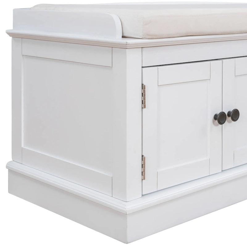 Banc de rangement à 4 portes et étagères réglables avec coussin amovible (bleu marine antique)