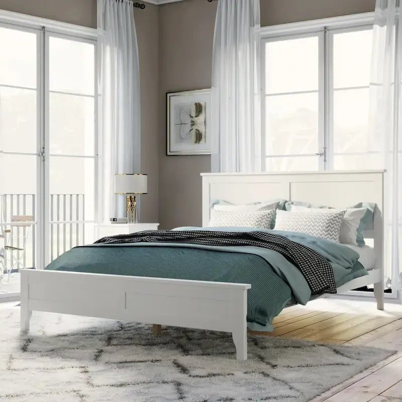 Modern White Solid Wood Full Platform Bed