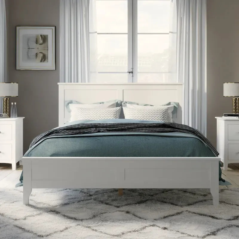 Lit plateforme moderne en bois massif blanc