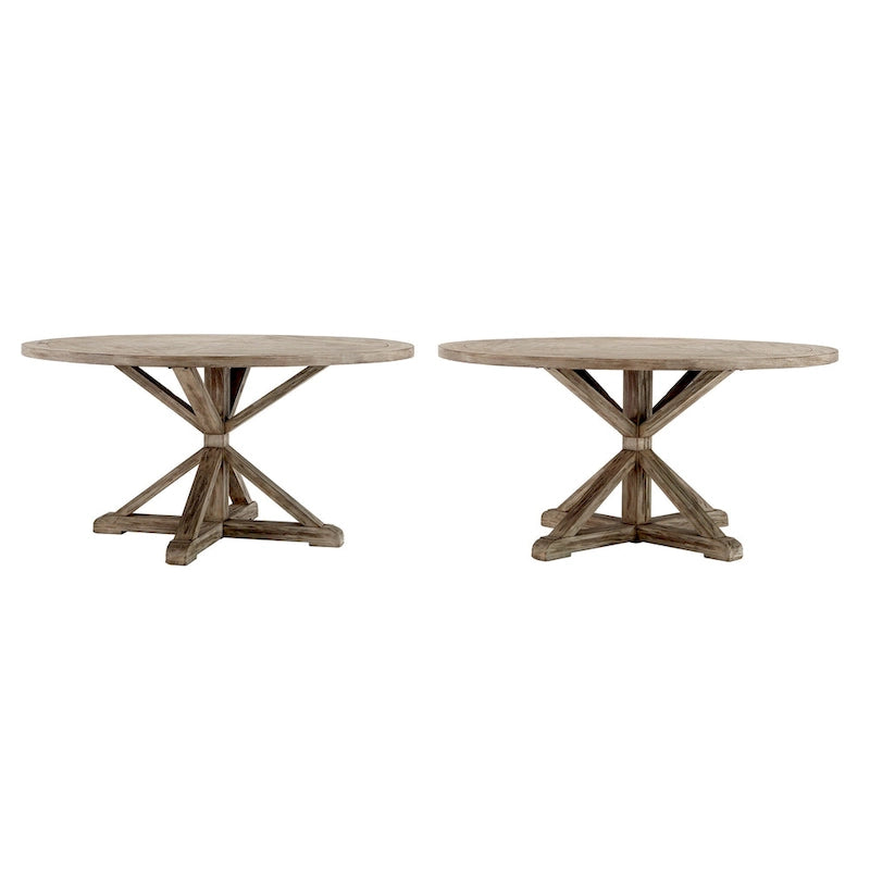 Table de salle à manger ronde rustique Krakova en pin avec piètement en X