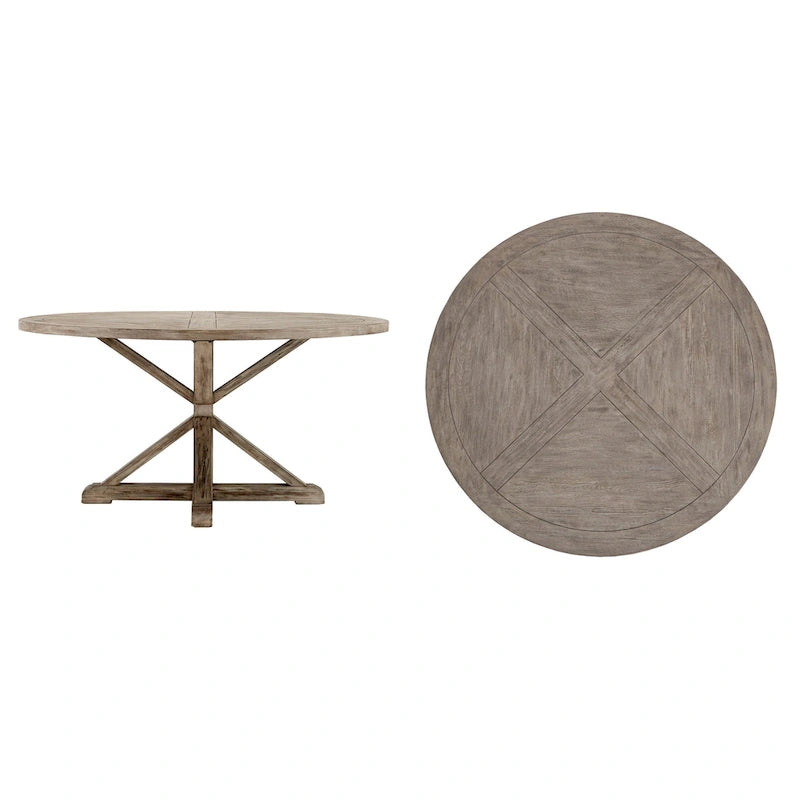 Table de salle à manger ronde rustique Krakova en pin avec piètement en X