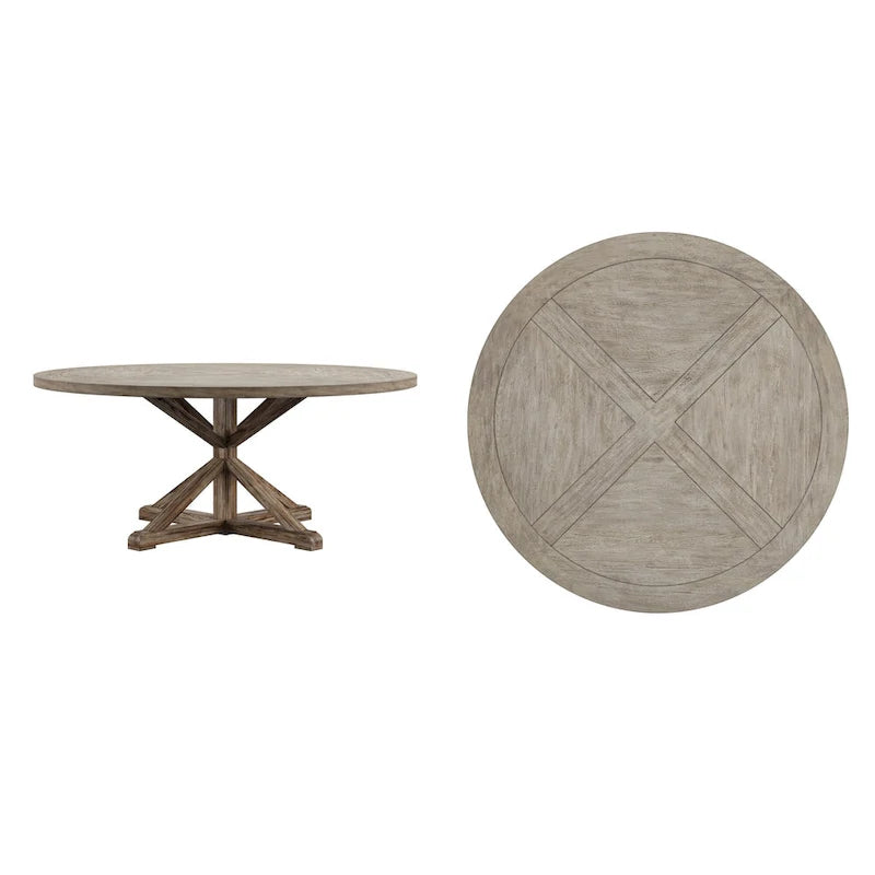 Table de salle à manger ronde rustique Krakova en pin avec piètement en X
