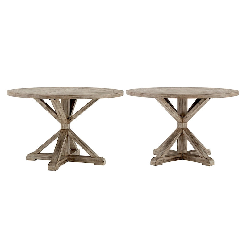 Table de salle à manger ronde rustique Krakova en pin avec piètement en X