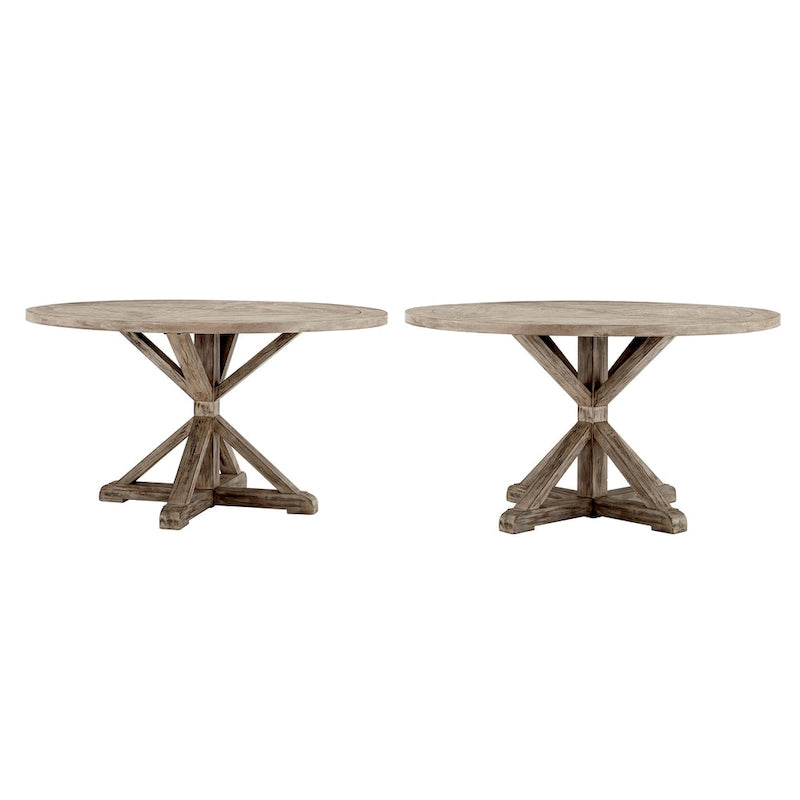 Table de salle à manger ronde rustique Krakova en pin avec piètement en X