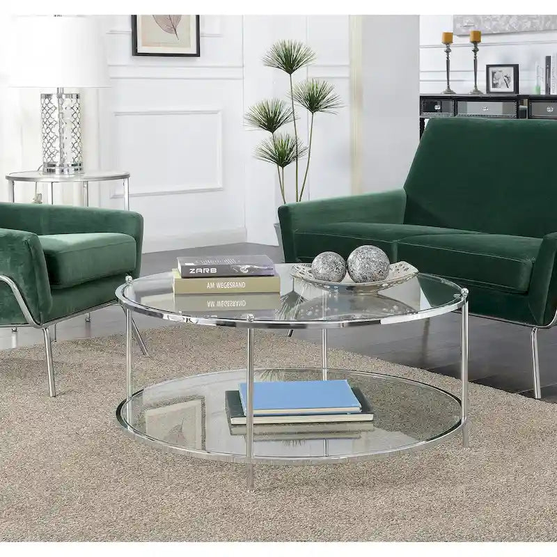 Table basse ronde en verre à deux niveaux Royal Crest de Convenience Concepts
