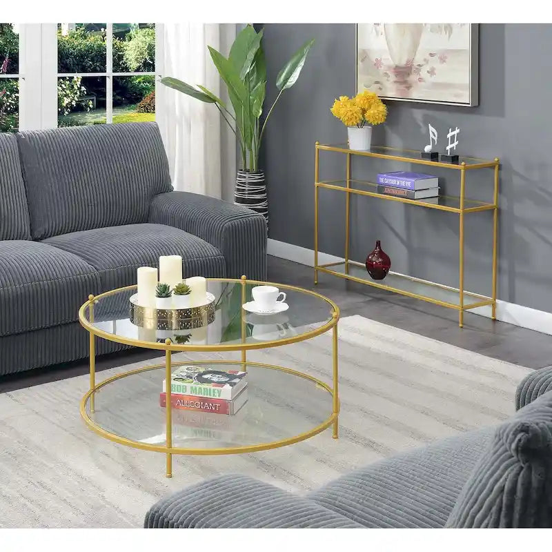 Table basse ronde en verre à deux niveaux Royal Crest de Convenience Concepts