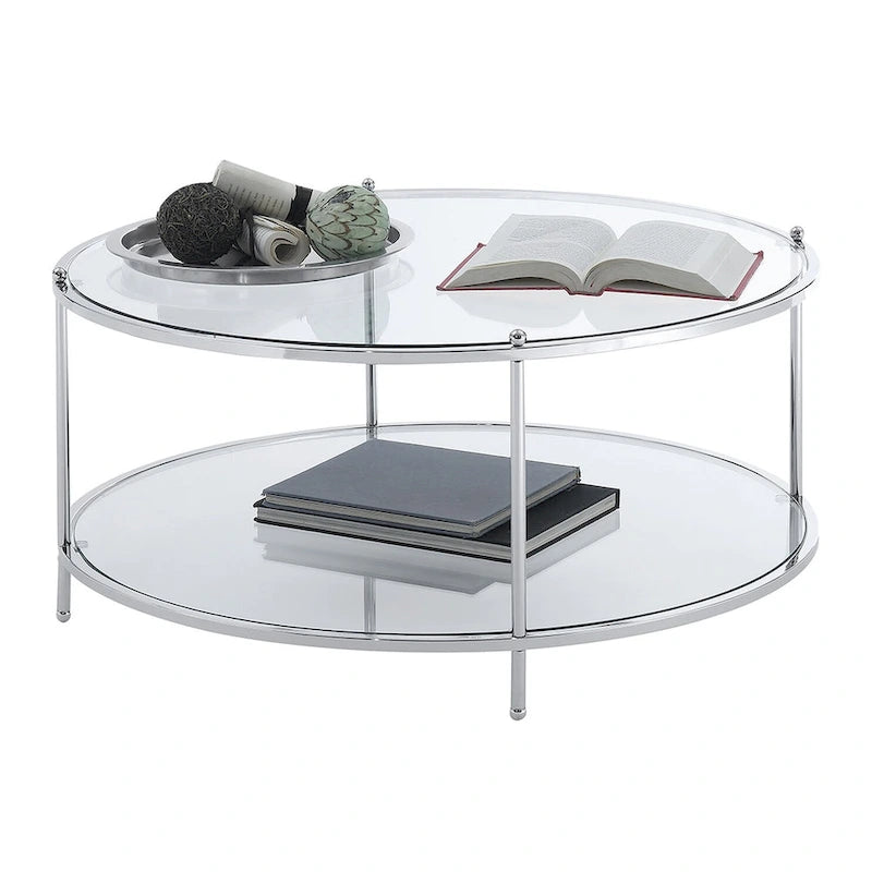 Table basse ronde en verre à deux niveaux Royal Crest de Convenience Concepts