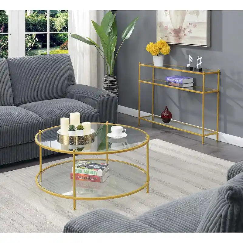Table basse ronde en verre à deux niveaux Royal Crest de Convenience Concepts