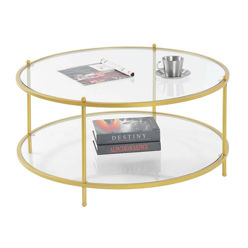 Table basse ronde en verre à deux niveaux Royal Crest de Convenience Concepts