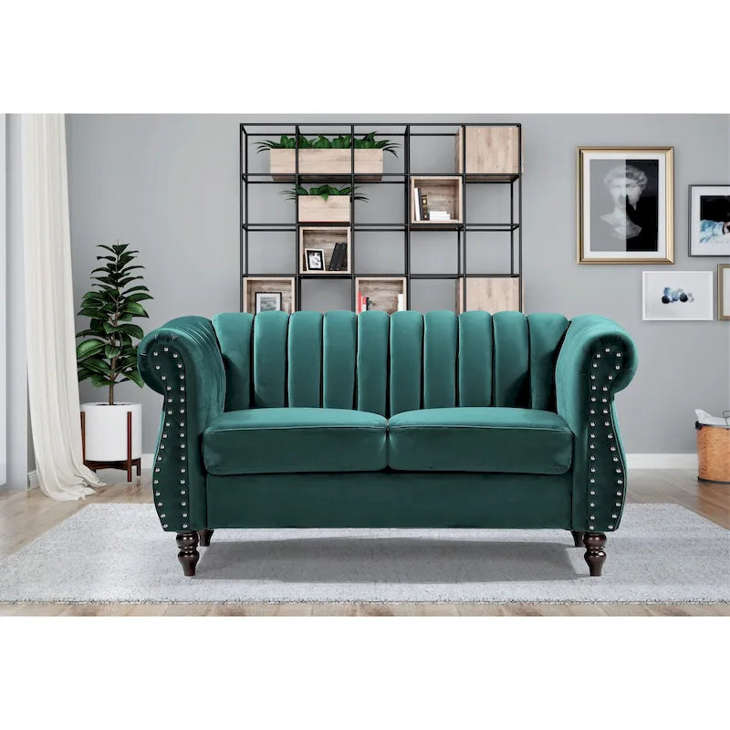 Canapé deux places Charlot Velvet Chesterfield à accoudoirs roulés