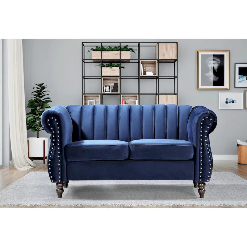 Canapé deux places Charlot Velvet Chesterfield à accoudoirs roulés
